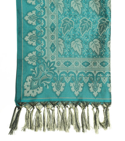 Long Stole Indian Art Silk Woven Banarasi Dupatta Teal Green