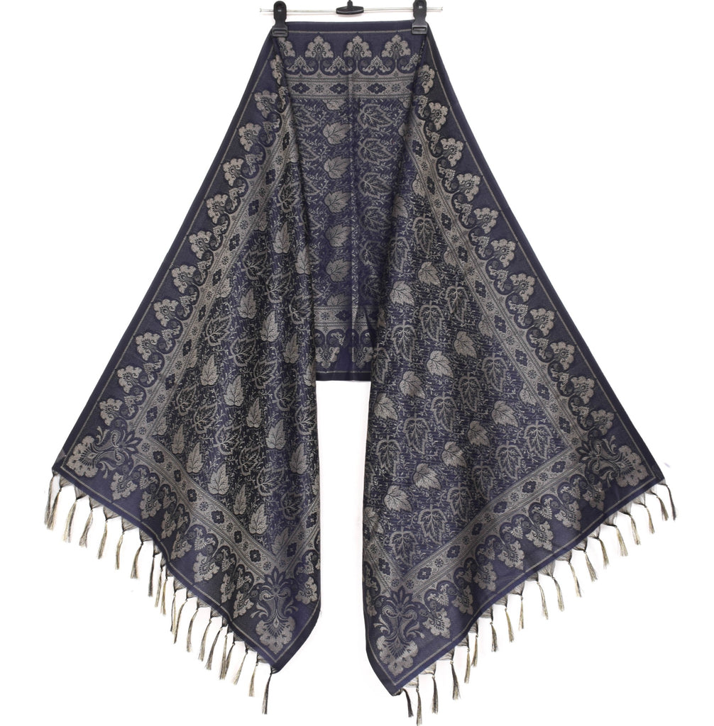 Long Stole Indian Art Silk Woven Banarasi Soft Dupatta Dark Blue