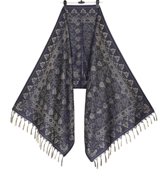 Long Stole Indian Art Silk Woven Banarasi Soft Dupatta Dark Blue