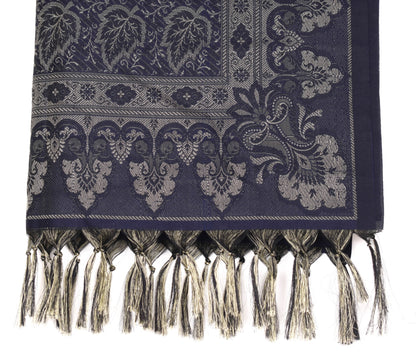 Long Stole Indian Art Silk Woven Banarasi Soft Dupatta Dark Blue