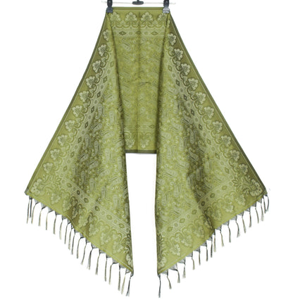 Long Stole Indian Art Silk Woven Banarasi Women Dupatta Green