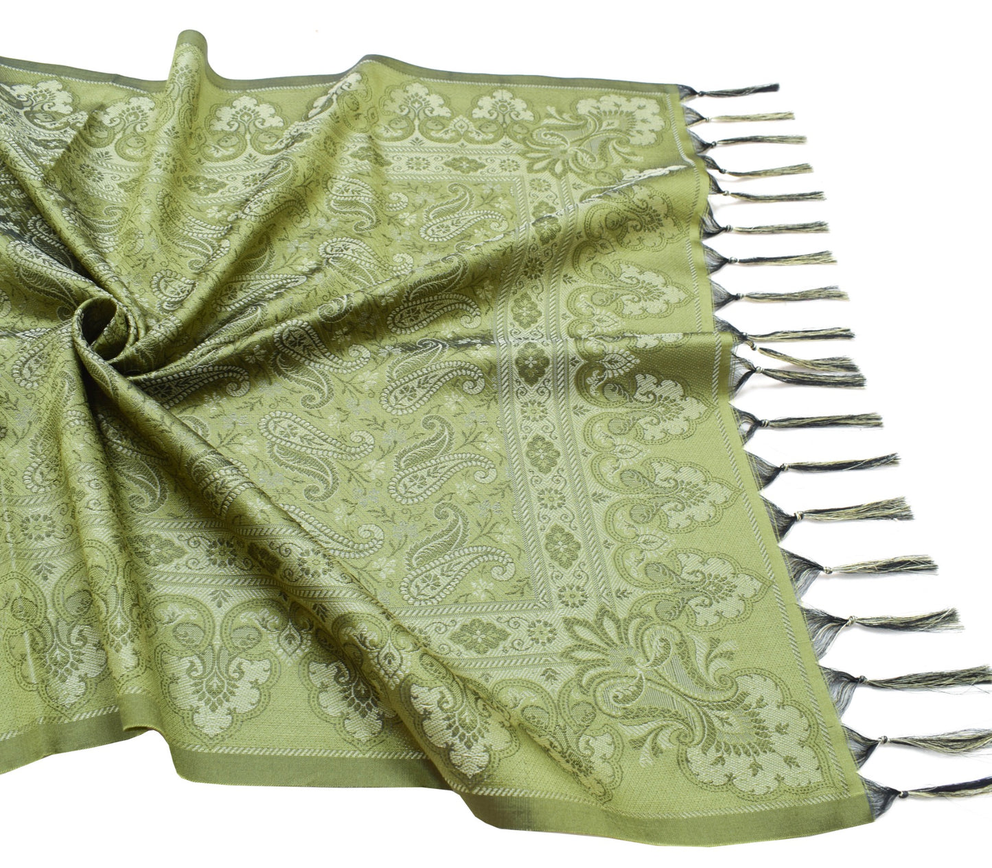 Long Stole Indian Art Silk Woven Banarasi Women Dupatta Green