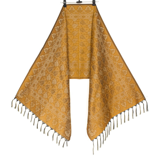 Long Stole Indian Art Silk Woven Banarasi Soft Dupatta Mustard