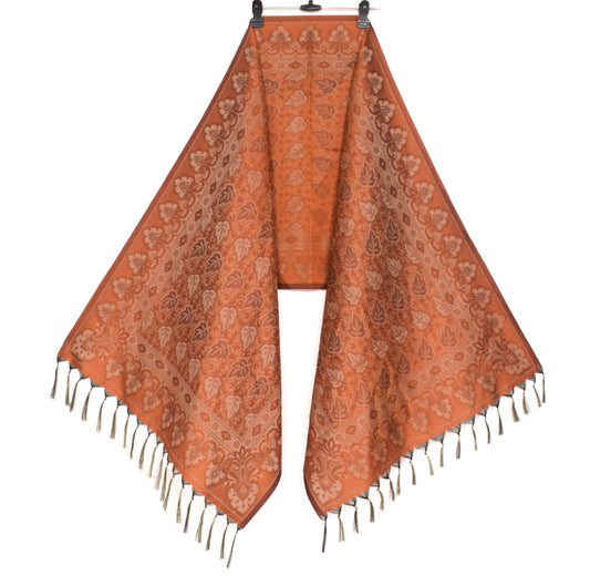 Long Stole Indian Art Silk Woven Banarasi Soft Dupatta Rust