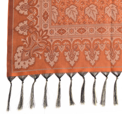 Long Stole Indian Art Silk Woven Banarasi Soft Dupatta Rust