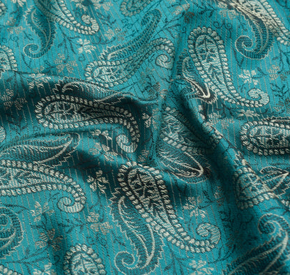 Teal Green Art Silk Woven Paisley Soft Long Stole Scarf Wrap