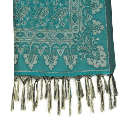 Teal Green Art Silk Woven Paisley Soft Long Stole Scarf Wrap