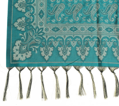 Teal Green Art Silk Woven Paisley Soft Long Stole Scarf Wrap