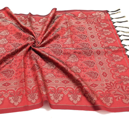 Long Stole Indian Art Silk Woven Banarasi Soft Women Dupatta Red