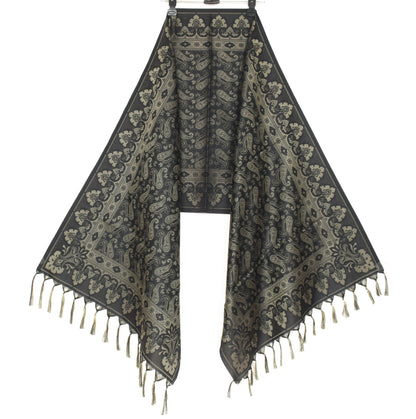 Long Stole Indian Art Silk Woven Banarasi Soft Black Dupatta