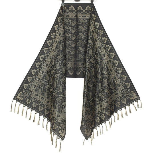 Long Stole Indian Art Silk Woven Banarasi Soft Black Dupatta