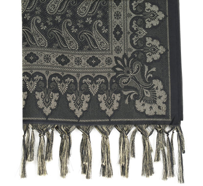 Long Stole Indian Art Silk Woven Banarasi Soft Black Dupatta