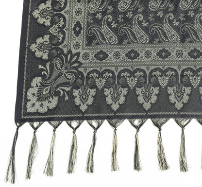 Long Stole Indian Art Silk Woven Banarasi Soft Black Dupatta