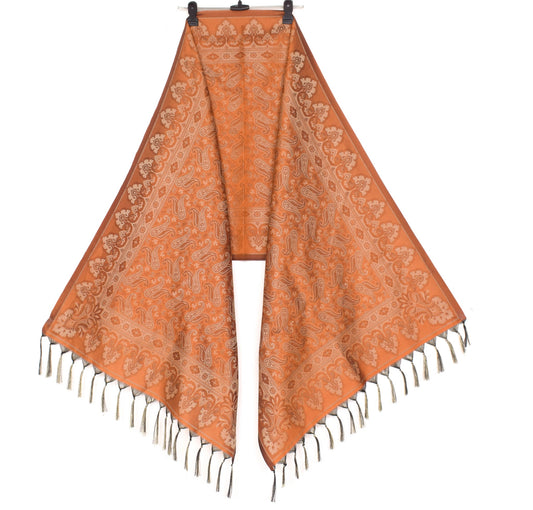 Long Stole Indian Art Silk Woven Banarasi Rust Women Dupatta