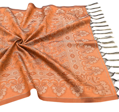 Long Stole Indian Art Silk Woven Banarasi Rust Women Dupatta