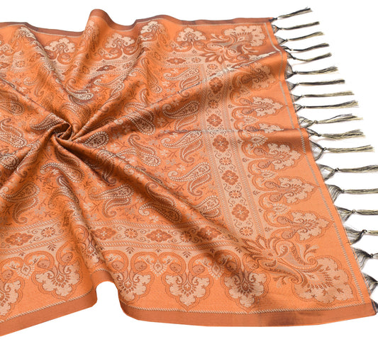 Long Stole Indian Art Silk Woven Banarasi Rust Women Dupatta