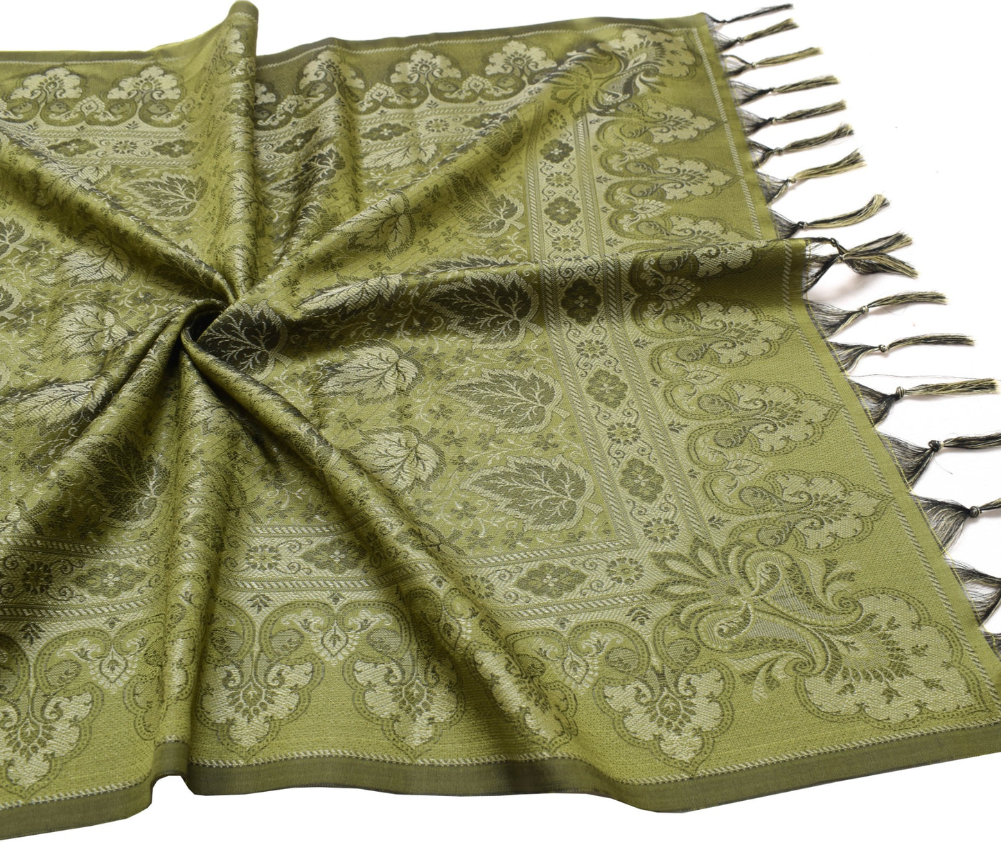 Long Stole Indian Art Silk Woven Banarasi Women Dupatta Green