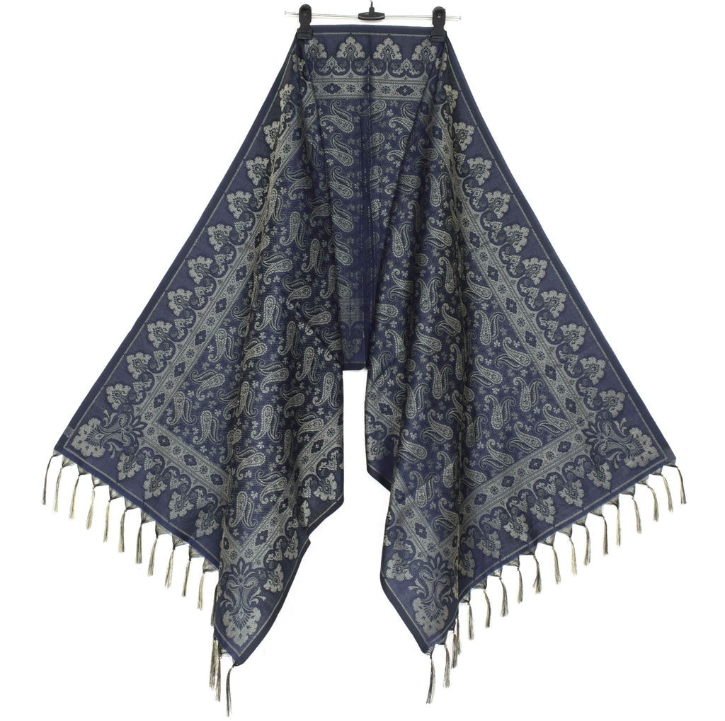 Dark Blue Art Silk Dupatta Woven Paisley Soft Long Stole Scarf