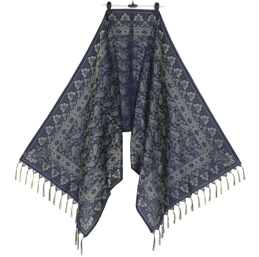 Dark Blue Art Silk Dupatta Woven Paisley Soft Long Stole Scarf