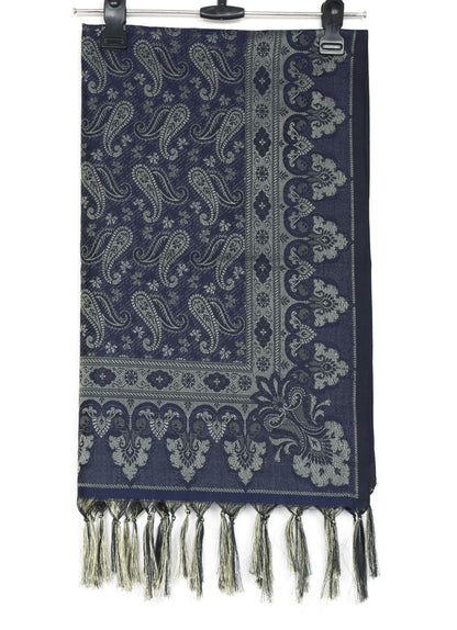 Dark Blue Art Silk Dupatta Woven Paisley Soft Long Stole Scarf