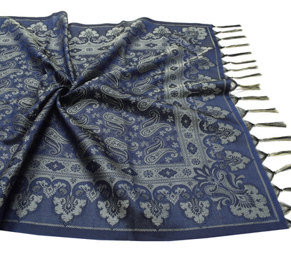Dark Blue Art Silk Dupatta Woven Paisley Soft Long Stole Scarf