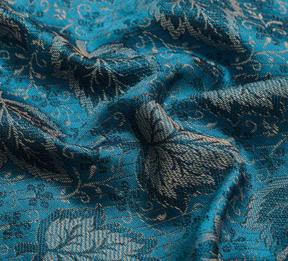 Art Silk Turquoise Blue Woven Floral Soft Long Stole Scarf Wrap