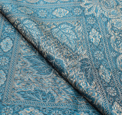 Art Silk Turquoise Blue Woven Floral Soft Long Stole Scarf Wrap