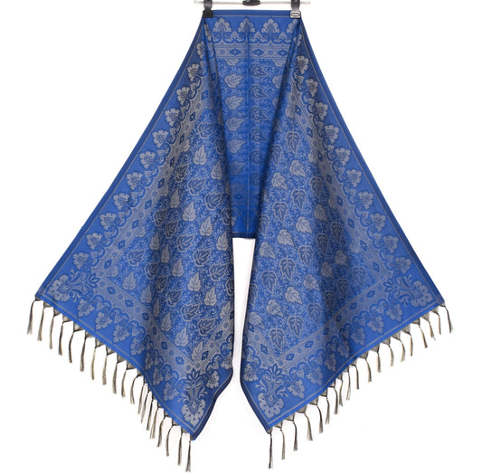 Long Stole Indian Art Silk Woven Banarasi Women Dupatta Blue