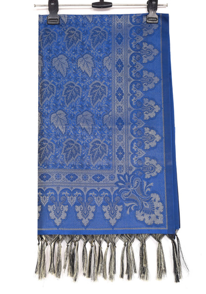 Long Stole Indian Art Silk Woven Banarasi Women Dupatta Blue