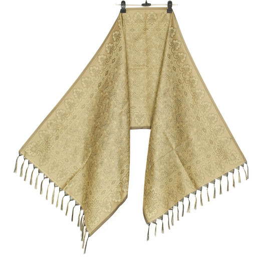 Long Stole Indian Art Silk Woven Banarasi Cream Women Dupatta