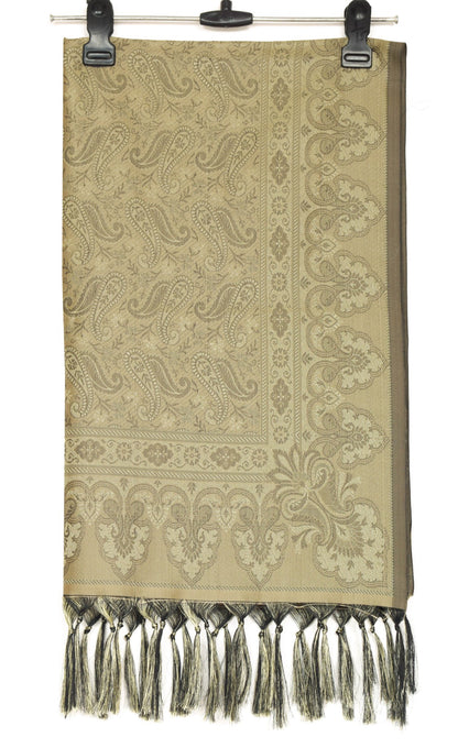 Long Stole Indian Art Silk Woven Banarasi Cream Women Dupatta