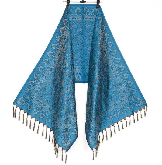 Turquoise Blue Art Silk Woven Paisley Soft Long Stole Scarf