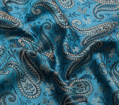 Turquoise Blue Art Silk Woven Paisley Soft Long Stole Scarf