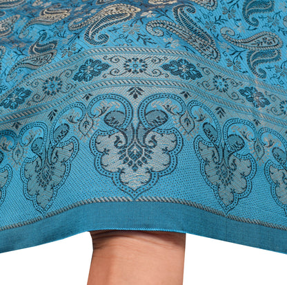 Turquoise Blue Art Silk Woven Paisley Soft Long Stole Scarf