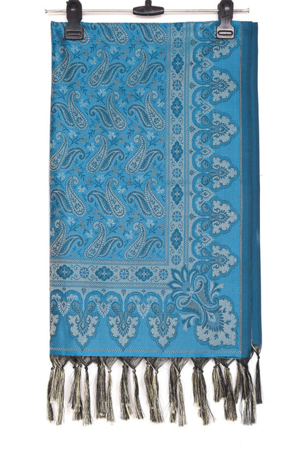 Turquoise Blue Art Silk Woven Paisley Soft Long Stole Scarf