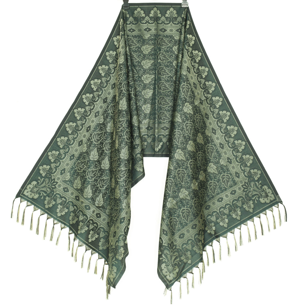 Long Stole Indian Art Silk Woven Banarasi Dupatta Dark Green