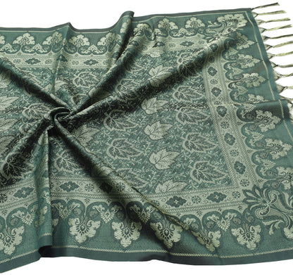 Long Stole Indian Art Silk Woven Banarasi Dupatta Dark Green