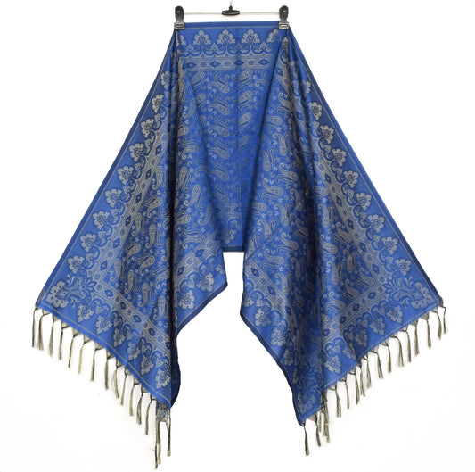 Long Stole Indian Art Silk Woven Banarasi Soft Women Dupatta Blue