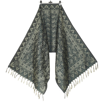 Dark Green Art Silk Dupatta Woven Paisley Soft Long Stole Scarf