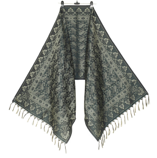 Dark Green Art Silk Dupatta Woven Paisley Soft Long Stole Scarf
