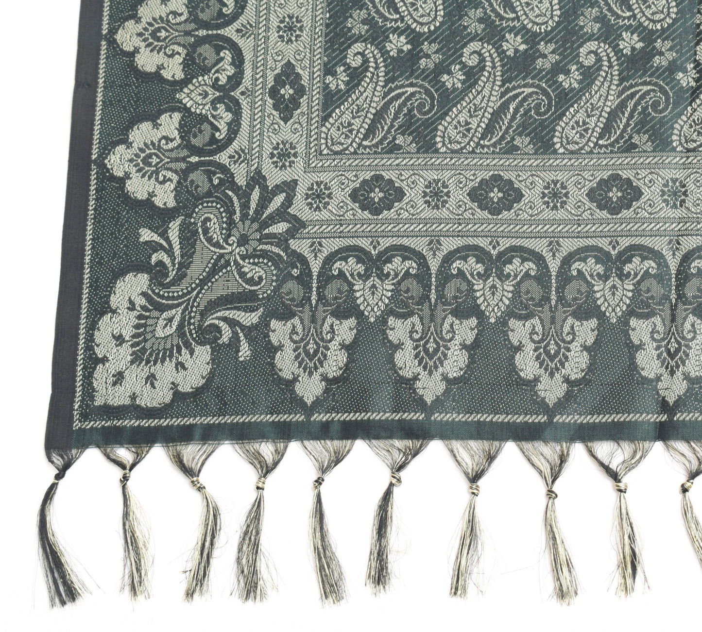Dark Green Art Silk Dupatta Woven Paisley Soft Long Stole Scarf