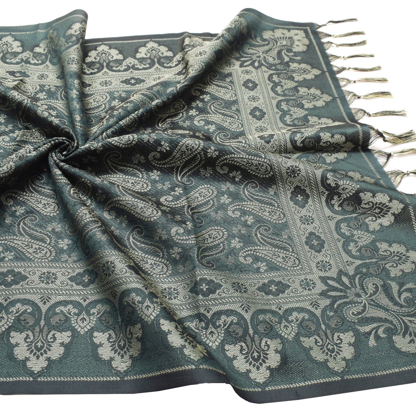 Dark Green Art Silk Dupatta Woven Paisley Soft Long Stole Scarf