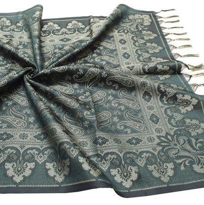 Dark Green Art Silk Dupatta Woven Paisley Soft Long Stole Scarf