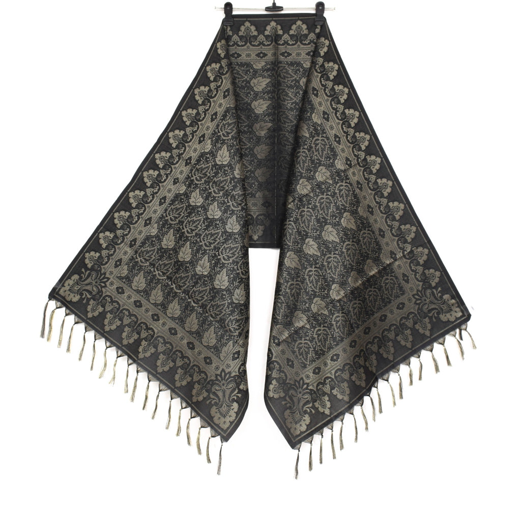 Long Stole Indian Art Silk Woven Banarasi Soft Dupatta Black