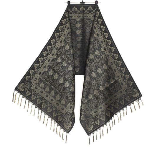 Long Stole Indian Art Silk Woven Banarasi Soft Dupatta Black