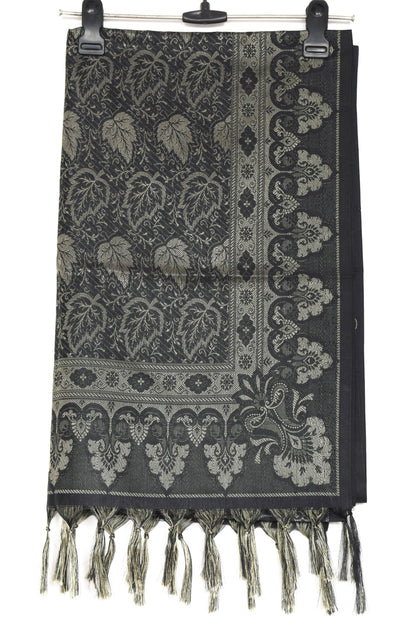 Long Stole Indian Art Silk Woven Banarasi Soft Dupatta Black