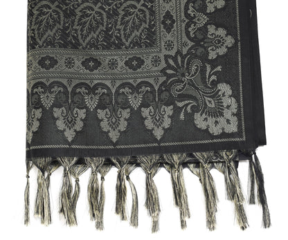 Long Stole Indian Art Silk Woven Banarasi Soft Dupatta Black