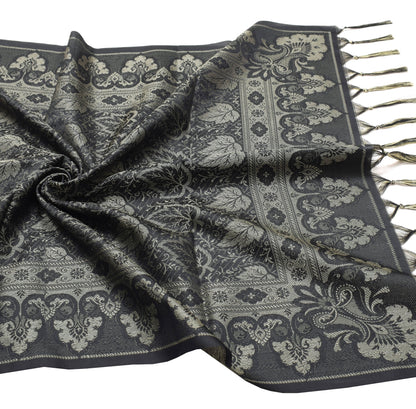 Long Stole Indian Art Silk Woven Banarasi Soft Dupatta Black