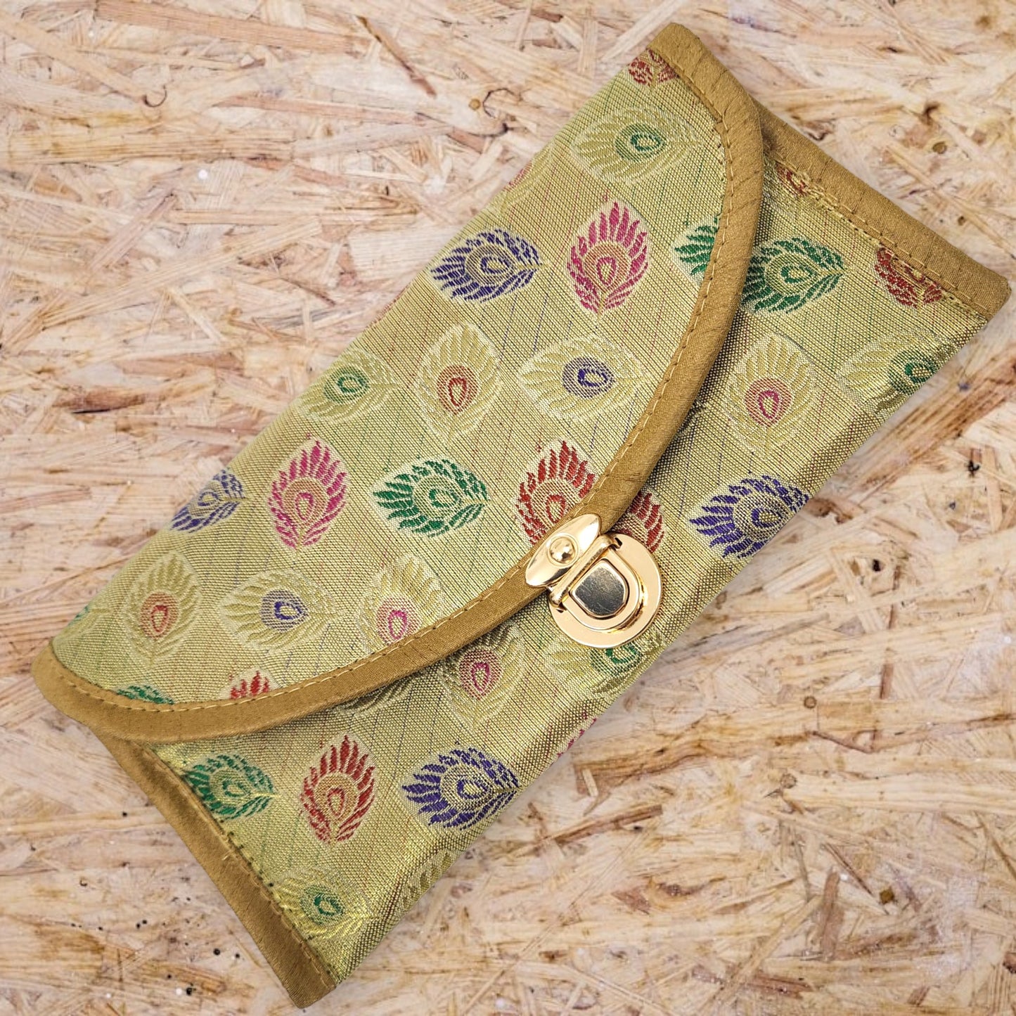 Beige Clutch Women's Purse Woven Zari Brocade Banarasi Fabric 5 Pocket Hand Bags