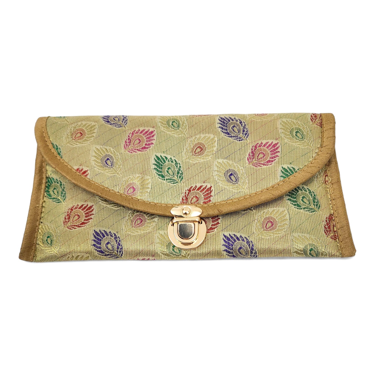 Beige Clutch Women's Purse Woven Zari Brocade Banarasi Fabric 5 Pocket Hand Bags